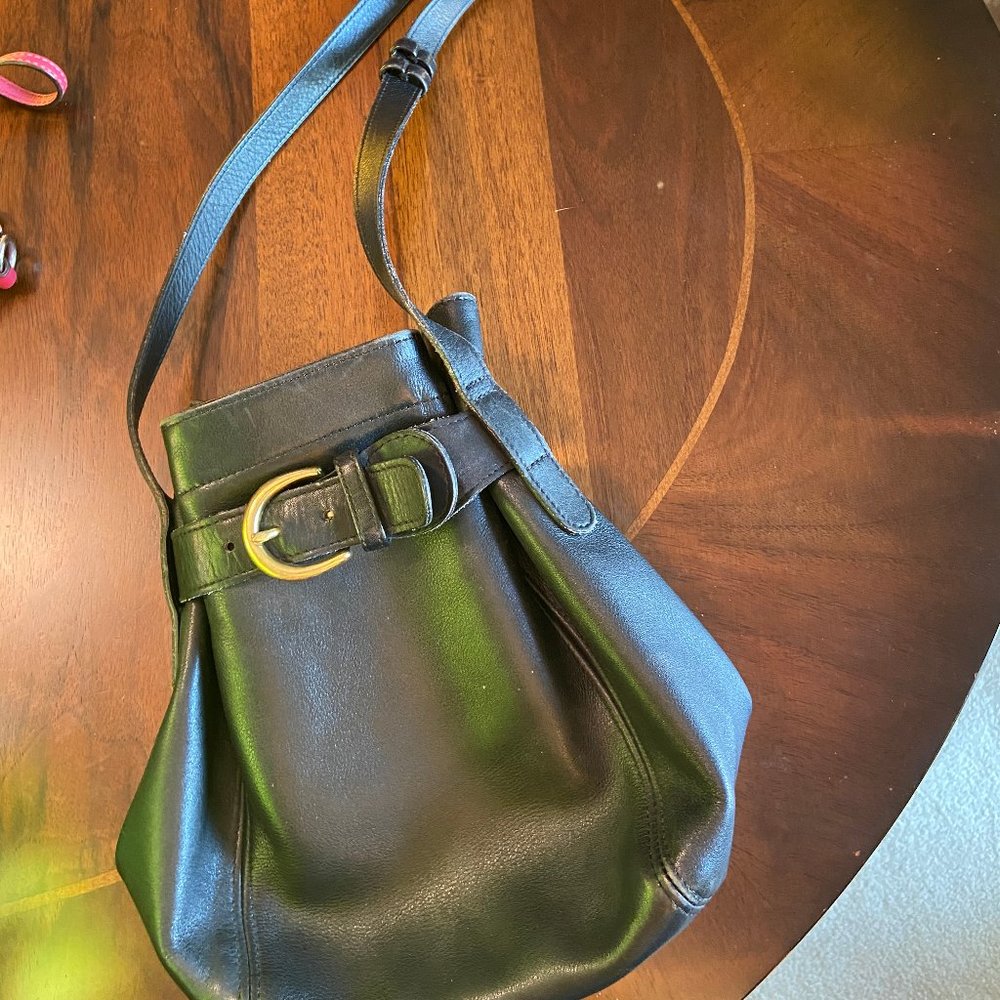Black Leather Coach bucket bag